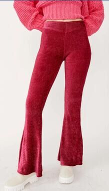 FREE PEOPLE Velvet SO CHARMING Pullon Flare Pant Medium Red Boho Festival